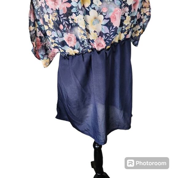 Retro Pinup Forever 21 Black & Floral Print Strapless Mini Dress with POCKETS - Picture 6 of 9